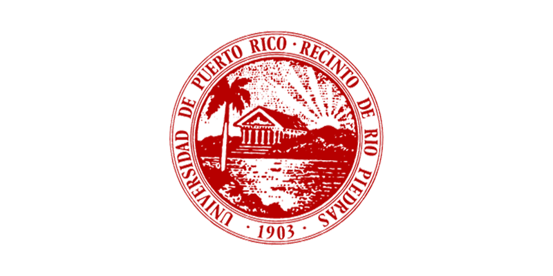 Logotipo de la Universidad de Puerto Rico, Río Piedras en circular y rojo