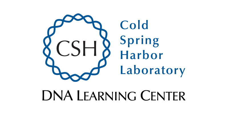 Logotipo del Centro de aprendizaje de ADN del Laboratorio Cold Spring Harbor en azul y negro con forma circular de doble hélice